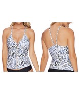 Tankini Top Luxe By Lisa Vogel Women&#39;s Prowl Zip Animal Print, White/Mul... - $660.47 MXN