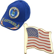 USAF United States Air Force Retired Blue Hat Cap &amp; American Flag Lapel Pin - £11.58 GBP