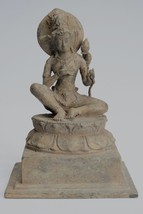 Antique Java Style Majapahit Seated Bronze Devi Tara Statue - 20cm/8&quot; - £679.30 GBP
