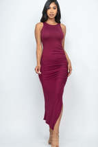 Burgundy Sleeveless Ruched Side Split Bodycon  Beach Party Maxi Dress - £15.18 GBP