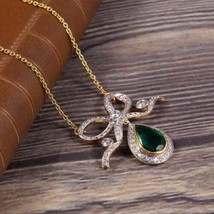 Antique/Vintage Simulated Emerald Diamond Pendant Necklace925 Silver Gold Plated - £123.33 GBP