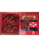 Brass Plate Christmas Horns w/Ribbon &amp; Mistletoe Made in Taiwan 2 - £13.27 GBP