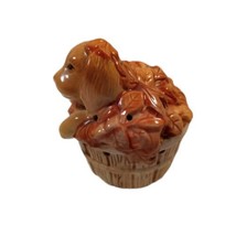 Vintage Avon Small Ceramic Spaniel Puppy In Basket Of Leaves Potpourri Diffuser  - $9.46