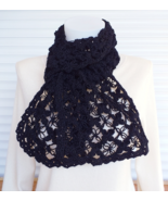 Crochet scarf handmade, black infinity lace scarf, knit neck warmer scarf - £30.33 GBP