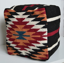 Bean Bag Cover Footstall Wool Indian Kilim Pouf Pouffe Cube Handmade Ottoman Red - £48.68 GBP