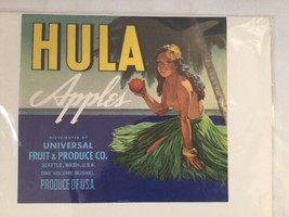 Original Crate Label HULA Apples Universal Fruit &amp; Produce Hula Girl Seattle - £15.55 GBP