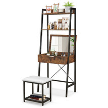 Ladder Vanity Desk Set with Flip Top Mirror and Cushioned Stool-Black - ... - £120.74 GBP