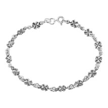 Lucky Chain of Four-Leaf Clovers . 925 Sterling Silver Charm Bracelet - £25.68 GBP