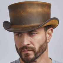 Marlow Men&#39;s Leather Top Hat Burnt Honey Color 100% Genuine Leather Shor... - £29.27 GBP+