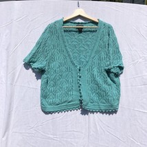 Lane Bryant Aqua Short Sleeve Cardigan Sweater  Size 22/24 Open Knit - £19.37 GBP