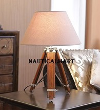 Vintage Homedecore Wood &amp; Steel Tripod Table Lamp Stand With Shade By Na... - $146.02