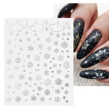 New Year Christmas 3D Nail Sticker Black Gold Glitter Snowflake Xmas Dec... - £12.70 GBP