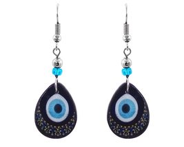 Teardrop Blue Evil Eye Nazar Mandala Graphic Dangle Earrings - Womens Fashion Ha - £14.46 GBP