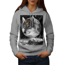 Wellcoda Wolf Cosmos Moon Space Womens Hoodie, Cosmos Casual Hooded Sweatshirt - £29.13 GBP