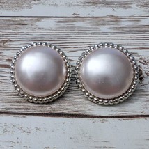 Vintage Clip On Earrings Light Pink Pearlescent with Halo 1 &amp; 1/8&quot; - £9.61 GBP