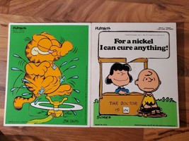 Vintage Playskool Wood Puzzles Lot Of 2 Garfield Peanuts Made In USA - $24.74