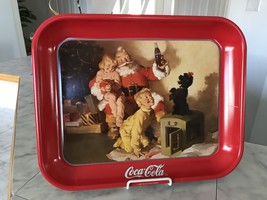 Vintage 1986 Coca Cola Christmas Santa Serving Tin Tray 13 1/3 x 10.5 Su... - £4.78 GBP