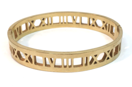 Elegant Couture Roman Numeral Statement Bangle Hinged Bracelet Gold Tone Metal - £14.35 GBP
