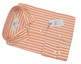 NEW $145 Hickey Freeman Colorful Oxford Shirt!  L  Orange with White Stripes - £51.88 GBP