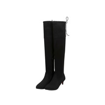 Stretch Slim Thigh High Boots Women Fashion Faxu Suede Low Heels Over The Knee B - £57.39 GBP