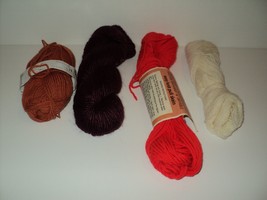 Lot of 4 Yarn Skeins Off-White, Red, Maroon, Rust Two Brands Unknown - £6.57 GBP