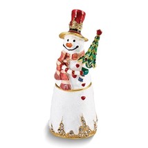 Bejeweled Crystal Enameled Friendly Snowman with Tree Trinket Box - $100.99