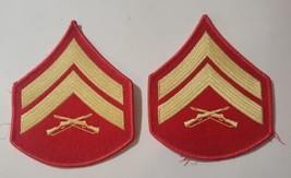 U.S. Marine Corps Chevron: Corporal , Gold Stripes On Red Patches Sew On. - £4.70 GBP