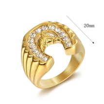Hip Hop Iced Out Bling GolStainless Steel Ring Male Micro Paved CZ Horse Head Ri - £19.86 GBP