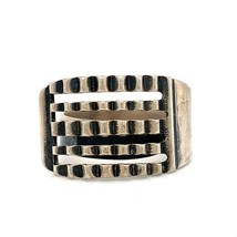 Vintage Sterling Signed Beau Retro Open Rib Cage Adjustable Wide Ring Band 8 1/2 - £35.04 GBP