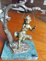 August Moreau Fairy In Swing Bronze Sculpture Marble Base 7&quot; - £97.31 GBP