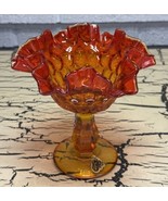 VTG Fenton Orange Amberina Thumbprint Glass Ruffled Edge Compote Candy D... - $461.22 MXN