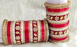 Bollywood Indian Traditional Red Bangles Chudi Chuda Bridal Kundan Jewelry - £60.56 GBP