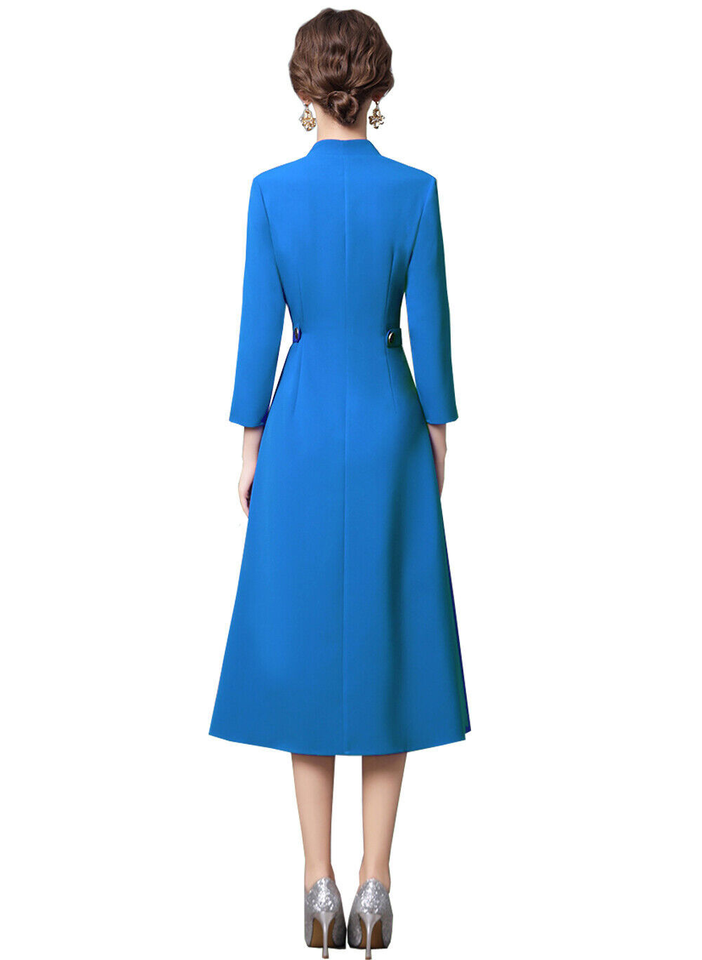 Kate Middleton Inspired Blue 3/4 Sleeve Double-Breasted Wrap Coat Dress OZ Stock Item image 5