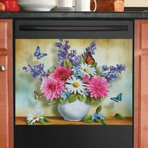 Beautiful Flower Vase with Butterflies Kitchen Dishwasher Cover Magnet - £52.62 GBP
