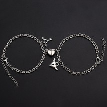 2Pcs Heart Magnet Bracelet for Lovers Stainless Steel Angel Wing Lock Couple Bra - £12.58 GBP
