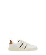 FERRAGAMO Achille 2 Low Top Sneaker In White &amp; Gold - $820.61 CAD