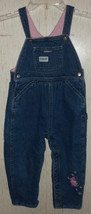 BABY GIRLS OSHKOSH FLEECE LINED DISTRESSED BLUE JEAN OVERALLS  SIZE 36 M... - £18.43 GBP