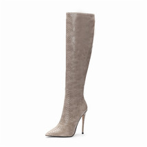 Snakeskin Knee High Boots Women Embossing Thin Heel Winter Shoes For Women Boots - £103.59 GBP