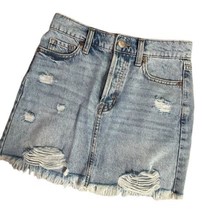 Aeropostale High Rise Denim Short Skirt Distressed Blue Button Fly Women... - $16.82