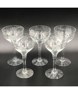 Vintage Champagne Glasses Set of 5 Etched Daisy Flowers Small 4.5&quot; Tall GS - £15.52 GBP