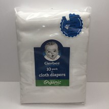 Gerber Organic Cotton Baby 10 Pack Flat White Cloth Diapers 24&quot;x27&quot; 61cm x 68 cm - £15.97 GBP