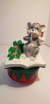 Vintage Christmas Music Box Mouse on Book plays Deck the Halls while rot... - $9.99