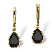 PalmBeach Jewelry Pear-Shaped Genuine Onyx Yellow Gold-Plated Drop Earrings - £25.17 GBP