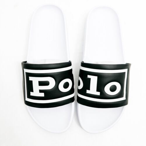 Primary image for Polo Ralph Lauren  Men sz 9 POLO Cayson Spell Out  Logo Pool Slide Sandals NIB