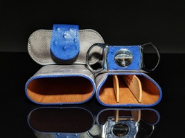 Brizard and Co. - Blue Ostrich and Grey Leather Cigar Case and V-Cutter image 11