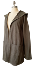Hem &amp; Thread Olive Green Cotton Blend Open Front Hoodie Jacket Pockets-Women&#39;s L - £37.92 GBP