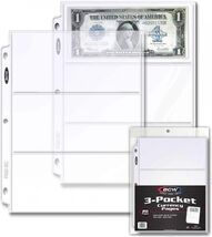 1 pack of 20 BCW 3 ⅝&quot; x 8 ¹⁄₁₆&quot; Currency 3-Pocket Top Loading Pro Binder... - $9.74