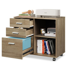 3-Drawer Wood File Cabinet, Mobile Lateral Filing Cabinet - £220.15 GBP