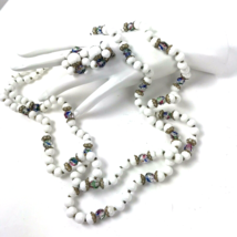 Vintage JONNE White With Rainbow Faceted Bead NECKLACE &amp; CLIP EARRINGS Demi - £31.10 GBP