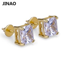 JINAO Hip Hop Rock Earring Gold/Silver Color Iced Out Big Micro Pave  8mm CZ Sto - £11.69 GBP